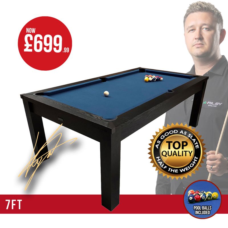 Riley 7ft Semi Pro American Pool Table - Black Ash with Blue Cloth - Metal Frame