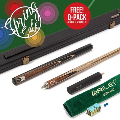 BCE C8L - 3 Piece English Pool Cue 3/4 Cut - Layered Ebonised Black Wood Butt with 9mm Tip - 145cm - Black/ Dark Wood - with Deluxe Hard Case