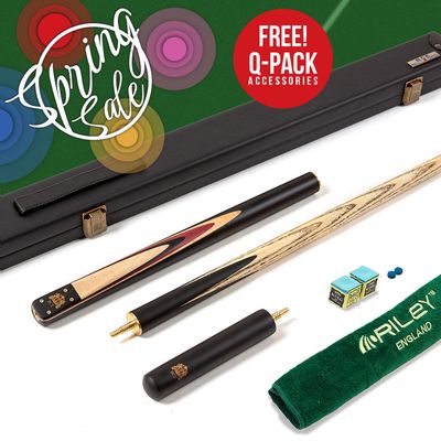 BCE 3 Piece Heritage Snooker Cue and Hard Case 3/4 Cut- Sapele Mahogany Butt - 9.5mm Tip - 145cm - Black/Natural/Purple