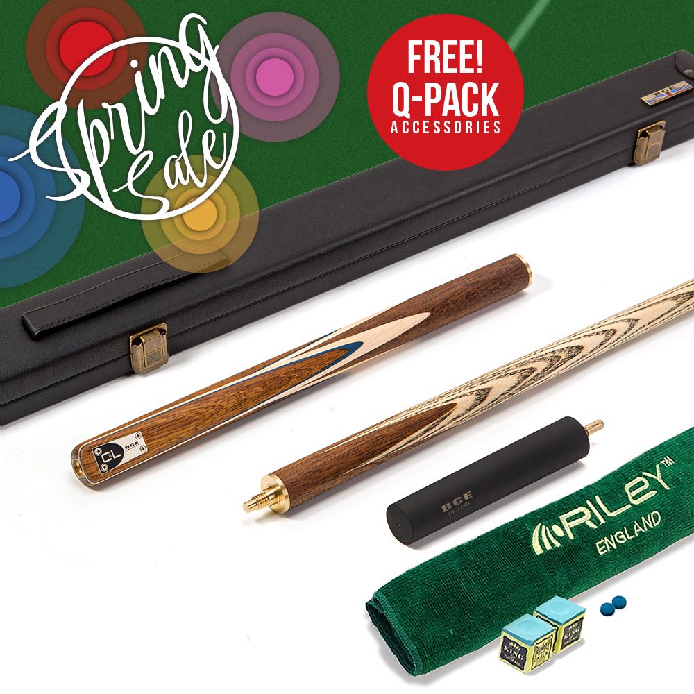 BCE C8L - 3 Piece English Pool Cue 3/4 Cut - Exotic Wood Butt with 9mm Tip - 145cm - Blue/ Natural Wood - with Deluxe Hard Case