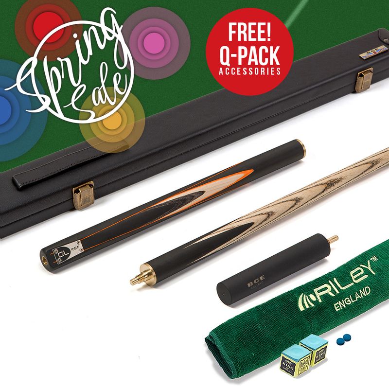 BCE C8L - 3 Piece English Pool Cue and Hard Case 3/4 Cut - Layered Ebonised Black Wood with 9mm Tip - 145cm - Black/ Orange/ Natural Wood - with Deluxe Hard Case