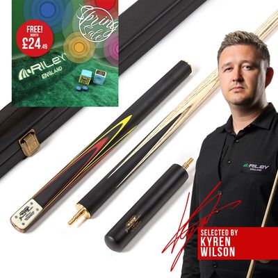 BCE 3 Piece Grand Master Snooker Cue and Hard Case 3/4 Cut- Layered Ebonised Black Wood Butt  - 9.5mm Tip - 145cm - Black/Red/ Yellow