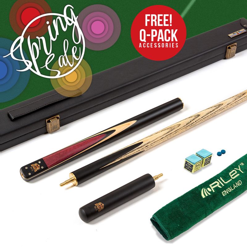 BCE 3 Piece Heritage Snooker Cue and Hard Case 3/4 Cut- Sapele Mahogany Butt - 9.5mm Tip - 145cm - Black/Natural/Purple