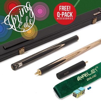 BCE C8L - 3 Piece English Pool Cue and Hard Case 3/4 Cut - Layered Ebonised Black Wood with 9mm Tip - 145cm - Black/ Grey/ Natural Wood - with Deluxe Hard Case