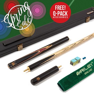 BCE 3 Piece Heritage Snooker Cue and Hard Case 3/4 Cut- Sapele Mahogany Butt - 9.5mm Tip - 145cm - Black/Natural/Purple