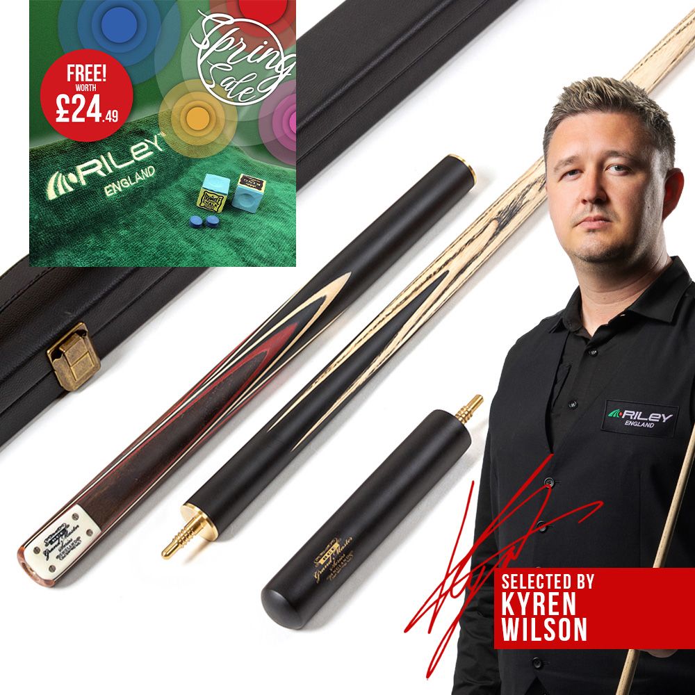 BCE 3 Piece Grand Master Snooker Cue and Hard Case 3/4 Cut- Layered Ebonised Black Wood Butt - 9.5mm Tip - 145cm - Black/ Red/ Natural
