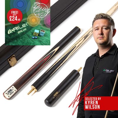BCE 3 Piece Grand Master Snooker Cue and Hard Case 3/4 Cut- Layered Ebonised Black Wood Butt - 9.5mm Tip - 145cm - Black/ Red/ Natural