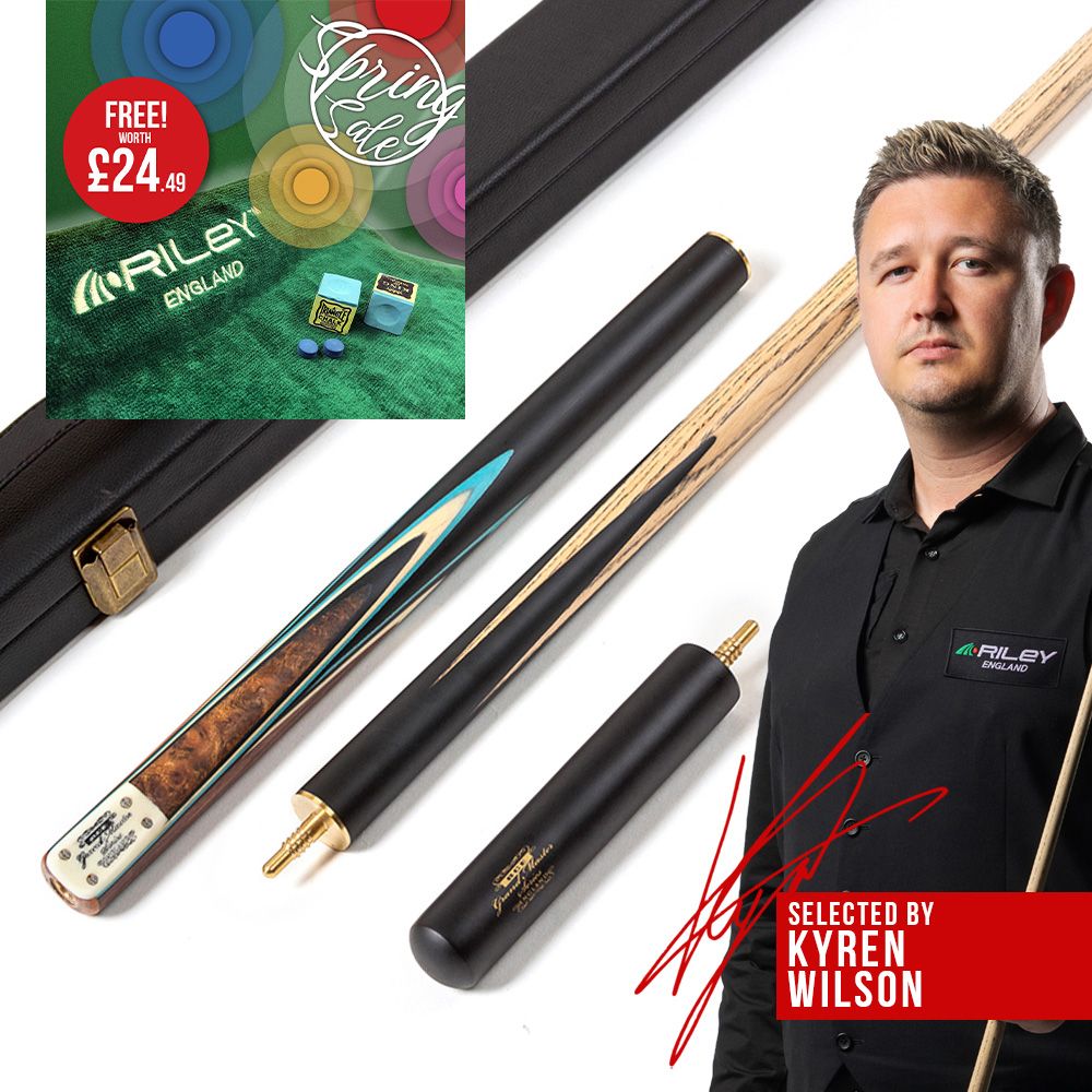 BCE 3 Piece Grand Master Snooker Cue and Hard Case 3/4 Cut- Layered Ebonised Black Wood Butt - 9.5mm Tip - 145cm - Black/ Blue/ Natural