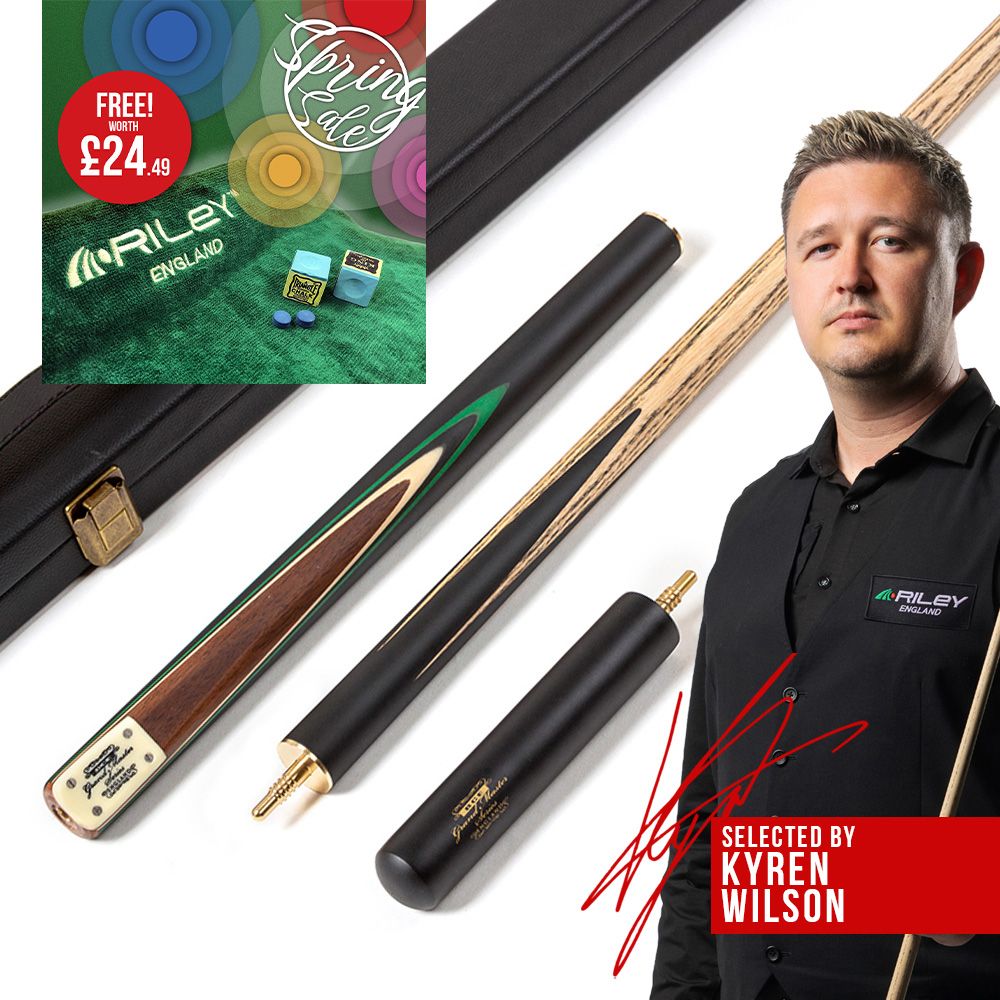 BCE 3 Piece Grand Master Snooker Cue and Hard Case 3/4 Cut- Layered Ebonised Black Wood Butt  - 9.5mm Tip - 145cm - Black/Natural/ Green
