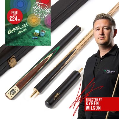BCE 3 Piece Grand Master Snooker Cue and Hard Case 3/4 Cut- Layered Ebonised Black Wood Butt  - 9.5mm Tip - 145cm - Black/Natural/ Green