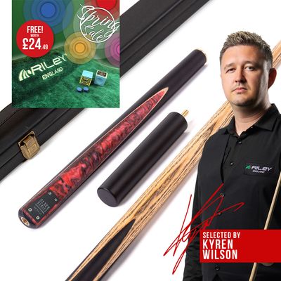BCE Black Series - 3 Piece Snooker Cue and Hard Case - 3/4 Cut Cue - Layered Ebonised Black Wood Butt - 9.5mm Tip - 145cm - Black/ Red and Black Marbleised Resin