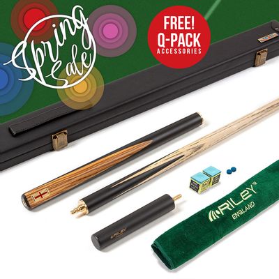 Riley England 3 Piece Snooker Cue and Hard Case 3/4 Cut- Layered Ebonised Black Wood Butt with 9.5mm Tip - 145cm - Black/ Dark Wood