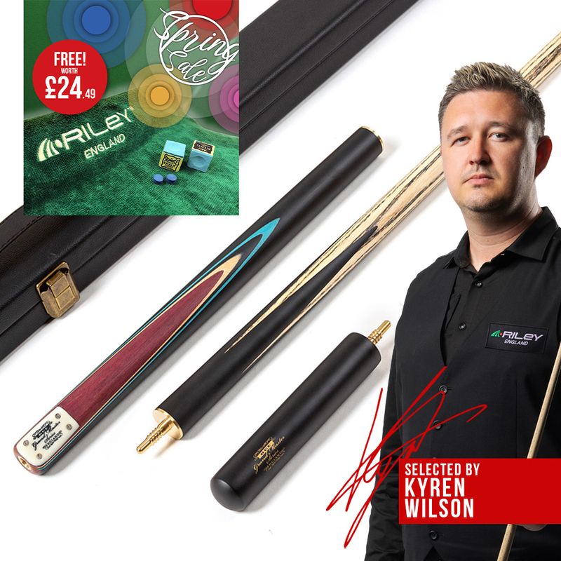 BCE 3 Piece Grand Master Snooker Cue and Hard Case 3/4 Cut- Layered Ebonised Black Wood Butt - 9.5mm Tip - 145cm - Black/Natural/ Blue