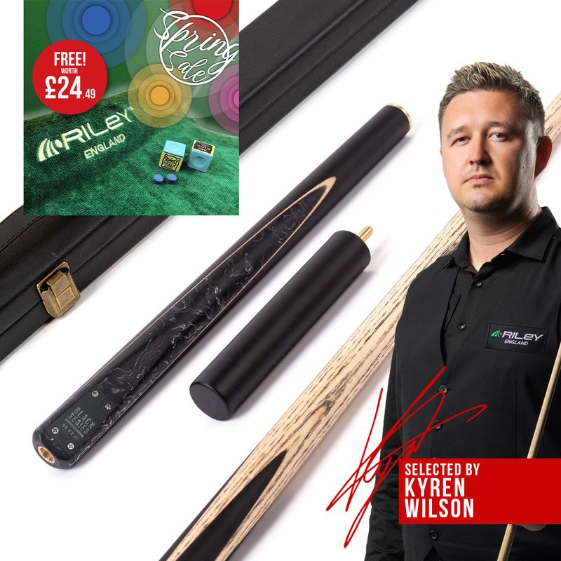 BCE Black Series - 3 Piece Snooker Cue and Hard Case - 3/4 Cut Cue - Layered Ebonised Black Wood Butt - 9.5mm Tip - 145cm - Black/ Black and White Marbleised Resin