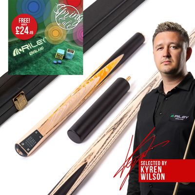 BCE Black Series - 3 Piece Snooker Cue and Hard Case - 3/4 Cut Cue - Layered Ebonised Black Wood Butt - 9.5mm Tip - 145cm - Black/ Yellow and White Marbleised Resin / Natural Wood