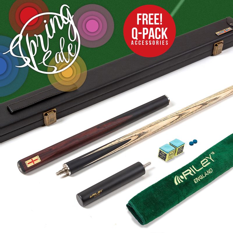 Riley England 3 Piece Snooker Cue and Hard Case 3/4 Cut- Layered Ebonised Black Wood Butt with 9.5mm Tip - 145cm - Black/ Dark Brown