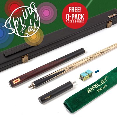 Riley England 3 Piece Snooker Cue and Hard Case 3/4 Cut- Layered Ebonised Black Wood Butt with 9.5mm Tip - 145cm - Black/ Dark Brown
