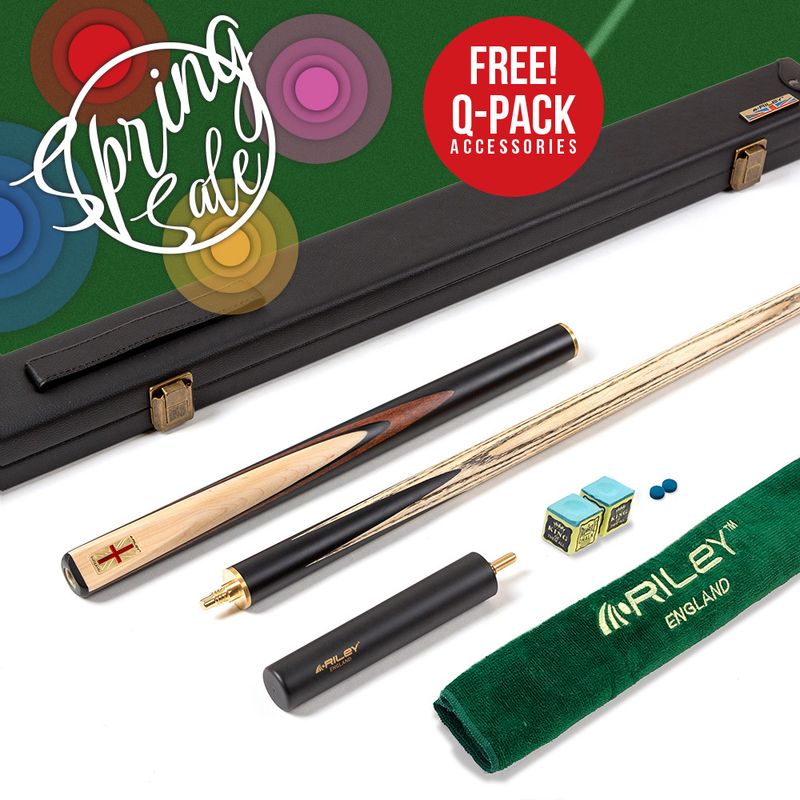 Riley England 3 Piece Snooker Cue and Hard Case 3/4 Cut- Layered Ebonised Black Wood Butt with 9.5mm Tip - 145cm - Black/ Maple Wood