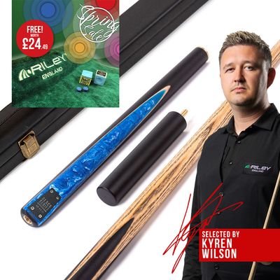 BCE Black Series - 3 Piece Snooker Cue and Hard Case - 3/4 Cut Cue - Layered Ebonised Black Wood Butt - 9.5mm Tip - 145cm - Black/ Blue and White Marbleised Resin