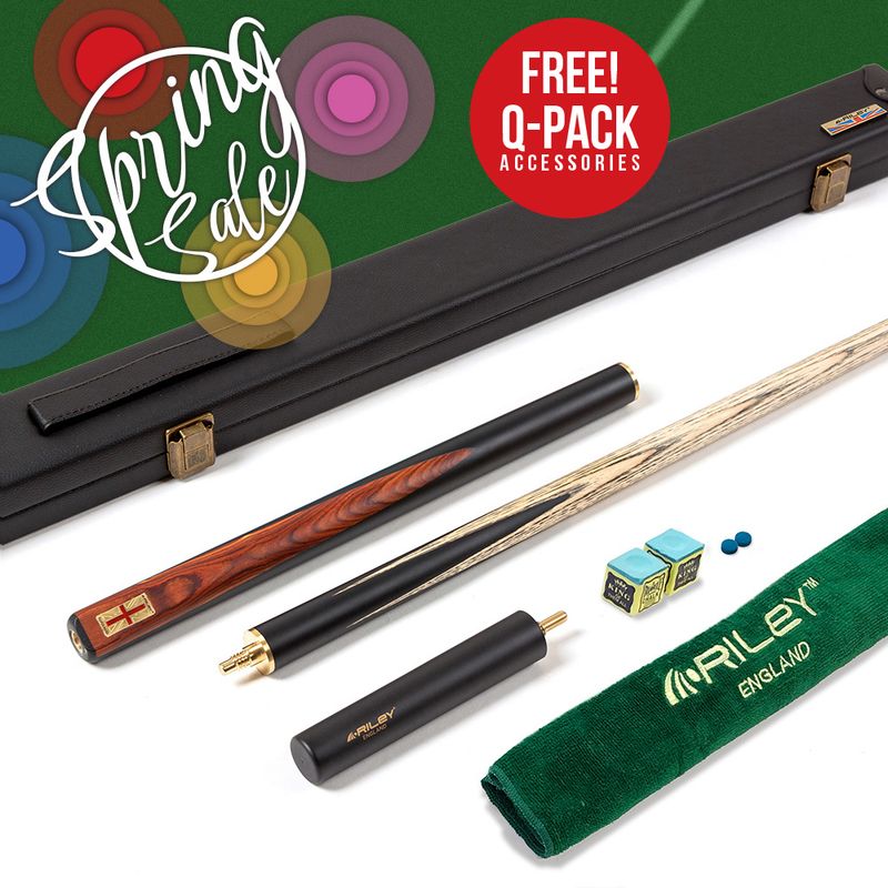 Riley England 3 Piece Snooker Cue and Hard Case 3/4 Cut- Layered Ebonised Black Wood Butt with 9.5mm Tip - 145cm - Black/Brown Wood