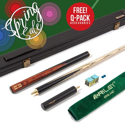 Riley England 3 Piece Snooker Cue and Hard Case 3/4 Cut- Layered Ebonised Black Wood Butt with 9.5mm Tip - 145cm - Black/Brown Wood