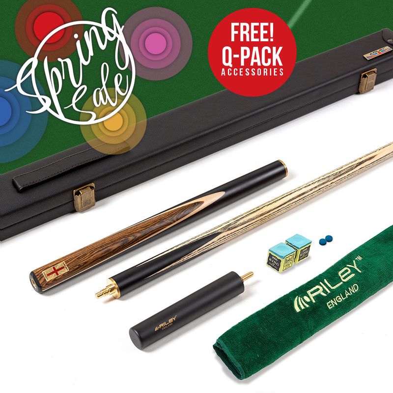 Riley England 3 Piece Snooker Cue and Hard Case 3/4 Cut- Layered Ebonised Black Wood Butt with 9.5mm Tip - 145cm - Black/ Dark Wood