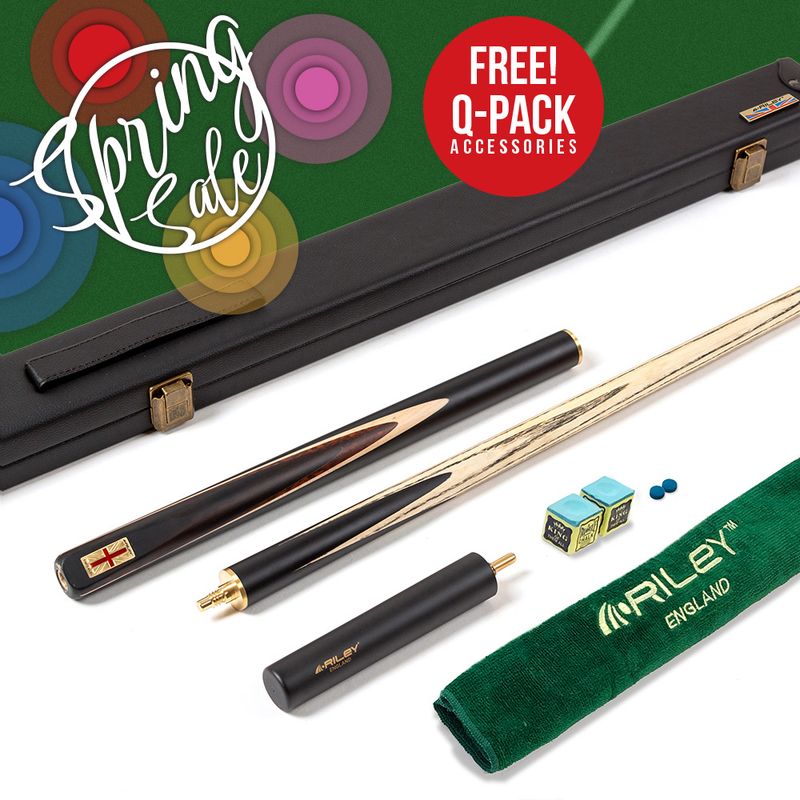 Riley England 3 Piece English Pool Cue 3/4 Cut - 9mm Tip - 145cm - Black/ Snake Wood/ Ash - with Deluxe Hard Case