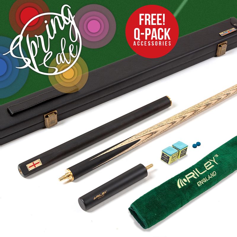 Riley England 3 Piece English Pool Cue 3/4 Cut - 9mm Tip - 145cm - Black/Ash - with Deluxe Hard Case