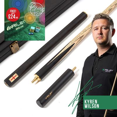 Riley England 3 Piece Snooker Cue and Hard Case 3/4 Cut- Layered Ebonised Black Wood Butt with 9.5mm Tip - 145cm - Black