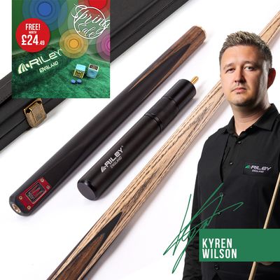 Riley Royal - 3 Piece Snooker Cue and Hard Case 3/4 Cut- Layered Ebonised Black Wood Butt - 9.5mm Tip - 145cm - Black/ Natural Teak Wood