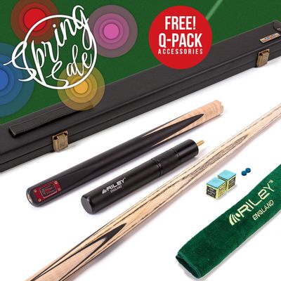 Riley Royal - 3 Piece Snooker Cue and Hard Case 3/4 Cut- Layered Ebonised Black Wood Butt - 9.5mm Tip - 145cm - Black/ Natural Birds Eye Maple Wood