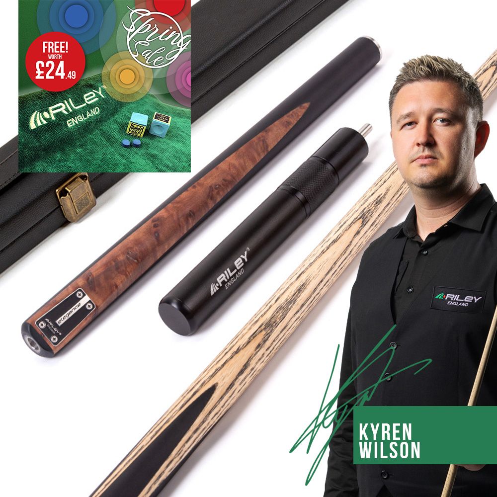 Riley Elegance - 3 Piece Snooker Cue and Hard Case 3/4 Cut- Ebony Butt- 9.5mm Pro Tip - 145cm - Black/ Natural Golden Madrone Burl Front Splice