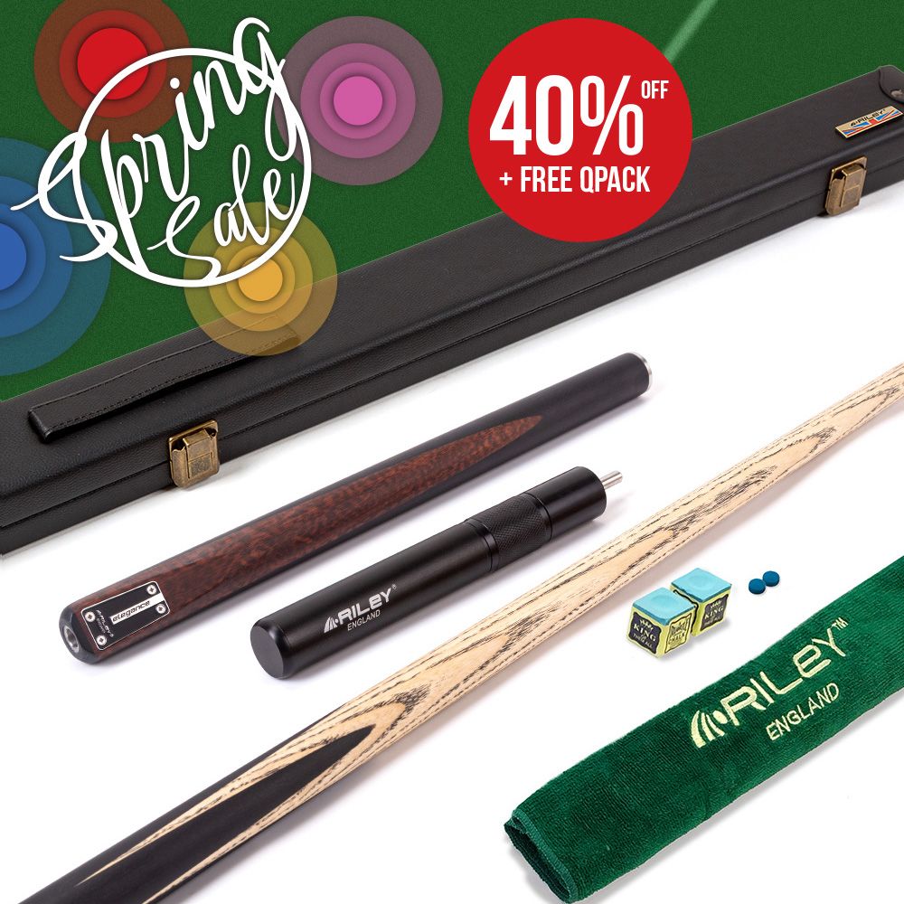 Riley Elegance - 3 Piece Snooker Cue and Hard Case 3/4 Cut- Ebony Butt- 9.5mm Pro Tip - 145cm - Black/ Natural Snake Wood Front Splice