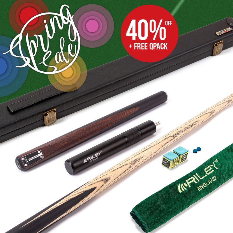 Riley Elegance - 3 Piece Snooker Cue and Hard Case 3/4 Cut- Ebony Butt- 9.5mm Pro Tip - 145cm - Black/ Natural Snake Wood Front Splice