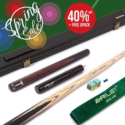 Riley Elegance - 3 Piece Snooker Cue and Hard Case 3/4 Cut- Ebony Butt- 9.5mm Pro Tip - 145cm - Black/ Natural Snake Wood Front Splice