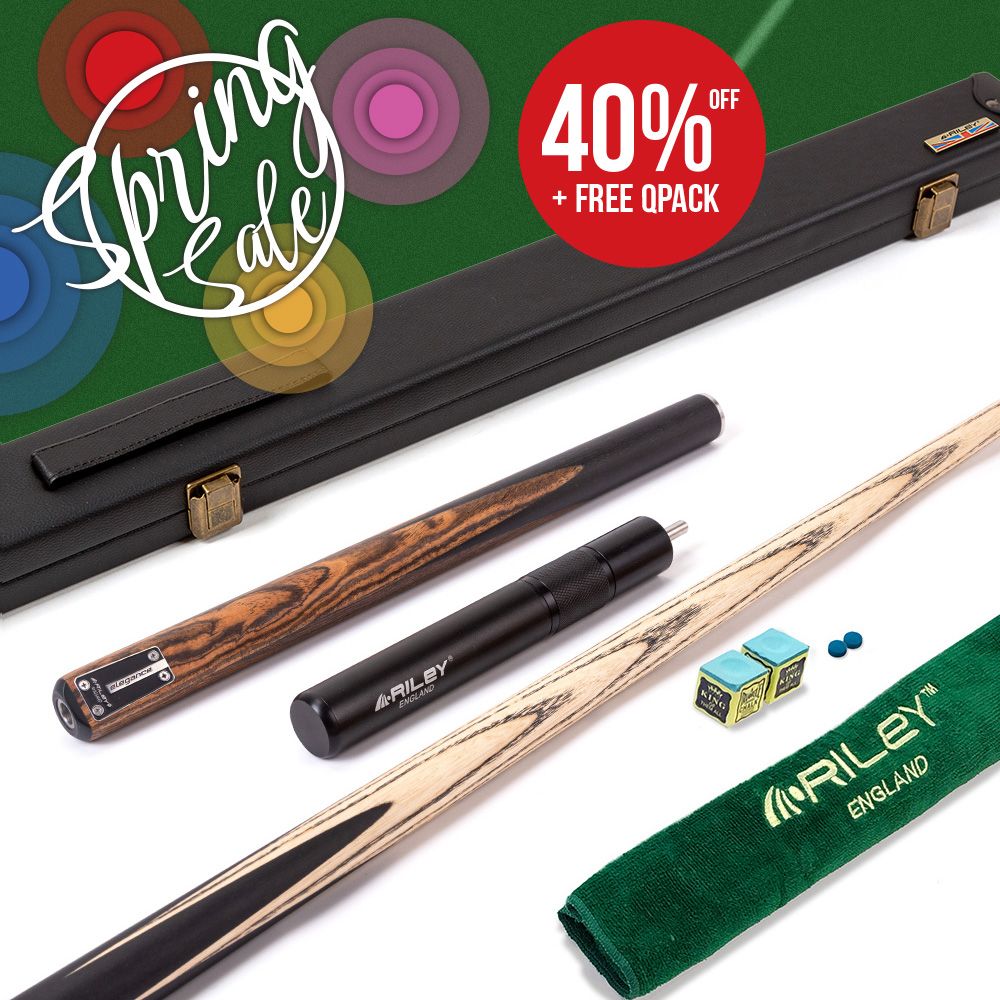 Riley Elegance - 3 Piece Snooker Cue and Hard Case - 3/4 Cut Cue - Ebony Butt- 9.5mm Pro Tip - 145cm - Black/ Natural Golden Sandal 360˚ Splicing