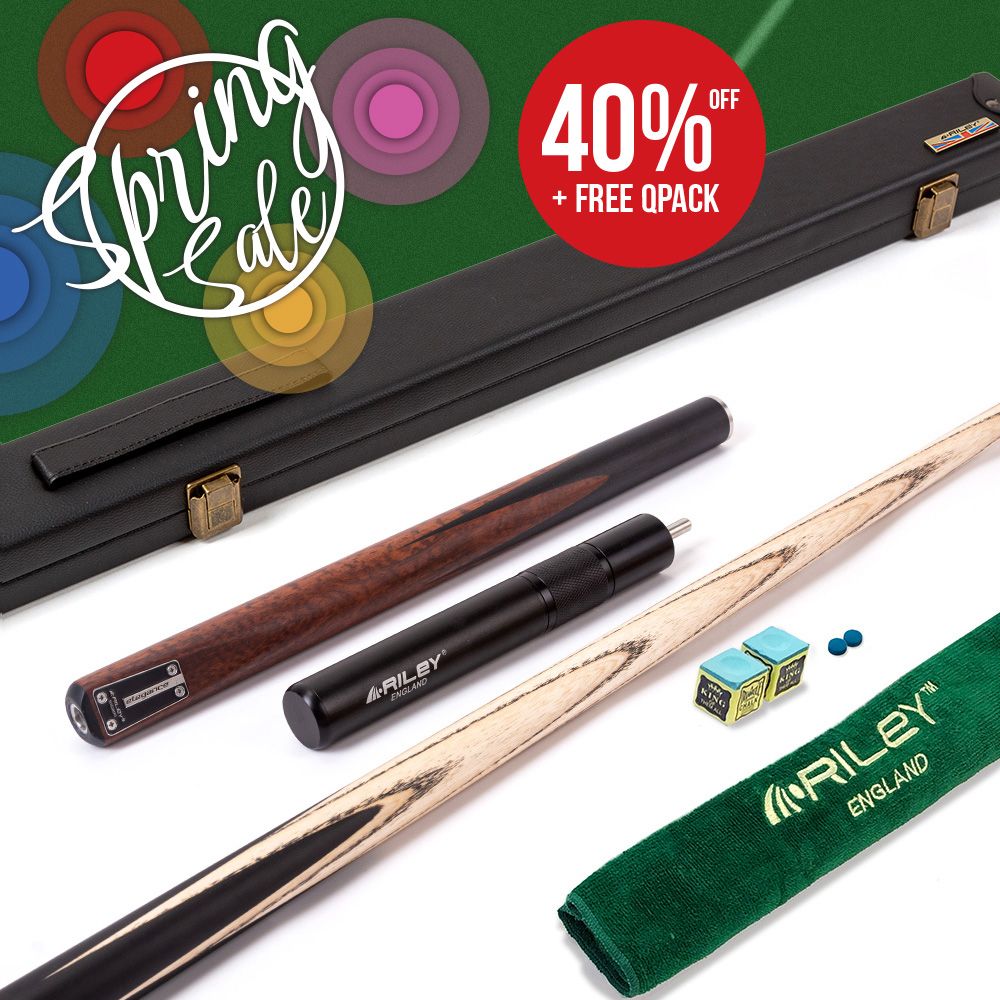 Riley Elegance - 3 Piece Snooker Cue and Hard Case - 3/4 Cut Cue - Ebony Butt- 9.5mm Pro Tip - 145cm - Black/ Natural Snake Wood 360˚ Splicing