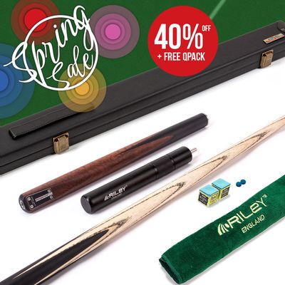 Riley Elegance - 3 Piece Snooker Cue and Hard Case - 3/4 Cut Cue - Ebony Butt- 9.5mm Pro Tip - 145cm - Black/ Natural Snake Wood 360˚ Splicing