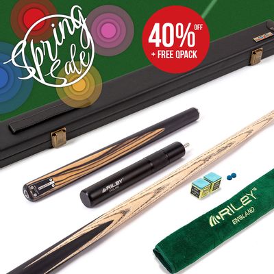 Riley Elegance - 3 Piece Snooker Cue and Hard Case 3/4 Cut- Ebony Butt- 9.5mm Pro Tip - 145cm - Black/ Natural White Ebony Front Splice