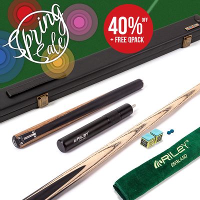 Riley Elegance - 3 Piece Snooker Cue and Hard Case 3/4 Cut- Ebony Butt- 9.5mm Pro Tip - 145cm - Black/ Natural Golden Sandal Splicing