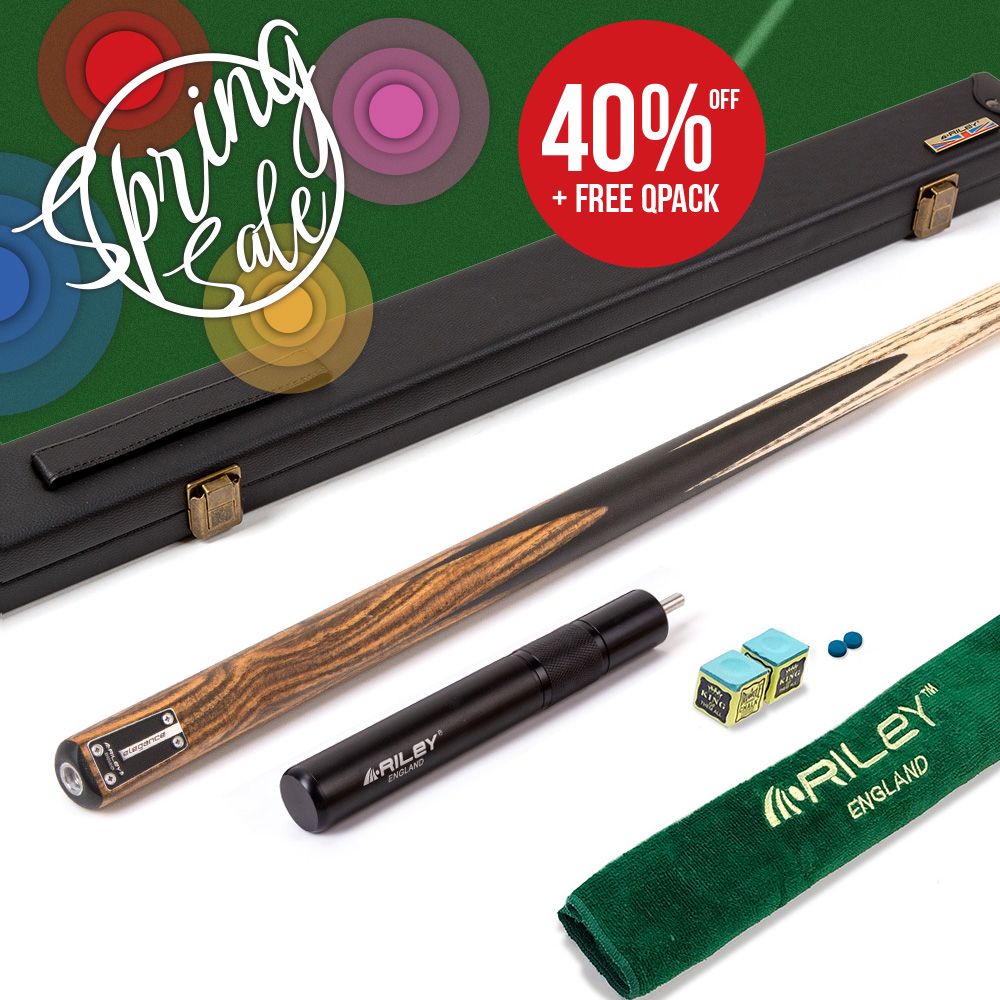 Riley Elegance - 2 Piece Snooker Cue and Hard Case - 1 Piece Cue - Ebony Butt- 9.5mm Pro Tip - 145cm - Black/ Natural Golden Sandal 360˚ Splicing