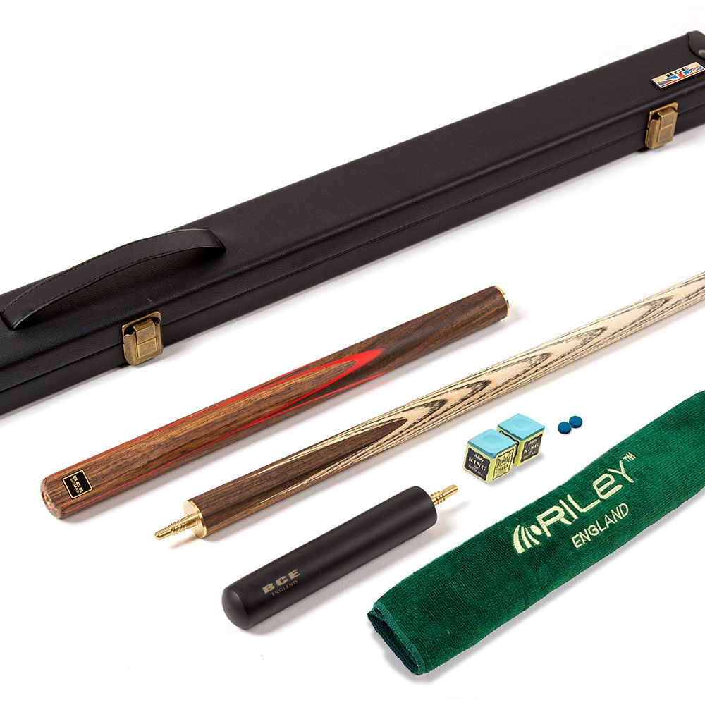 BCE 3 Piece Snooker Cue 3/4 Cut- Exotic Wood Butt with 9.5mm Tip - 145cm - Red/ Natural Wood