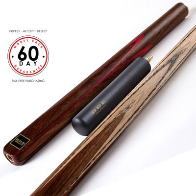 BCE 3 Piece Snooker Cue 3/4 Cut- Exotic Wood Butt with 9.5mm Tip - 145cm - Red/ Natural Wood