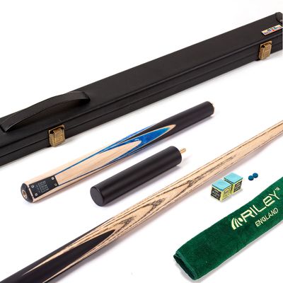 BCE Black Series - 3 Piece Snooker Cue and Hard Case - 3/4 Cut Cue - Layered Ebonised Black Wood Butt - 9.5mm Tip - 145cm - Black/ Blue and White Marbleised Resin / Natural Wood
