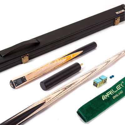 BCE Black Series - 3 Piece Snooker Cue and Hard Case - 3/4 Cut Cue - Layered Ebonised Black Wood Butt - 9.5mm Tip - 145cm - Black/ Yellow and White Marbleised Resin / Natural Wood