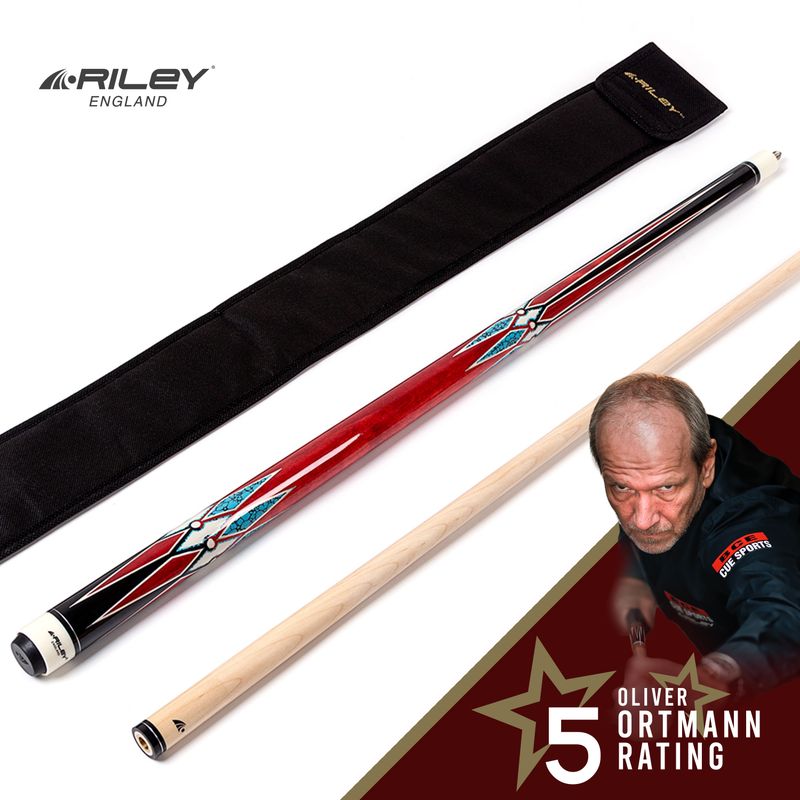 Riley American Pool Cue - Red - 13mm Tip and Maple Grip Section - 147cm