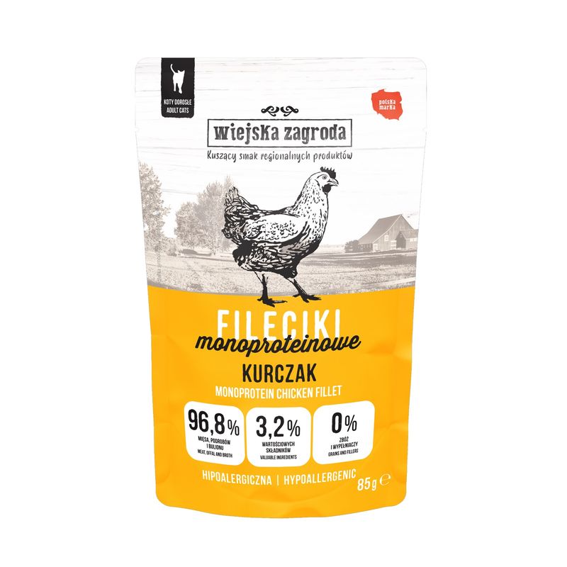 WIEJSKA ZAGRODA Karma mokra dla kota - Fileciki Kurczak (dorosły) 85g