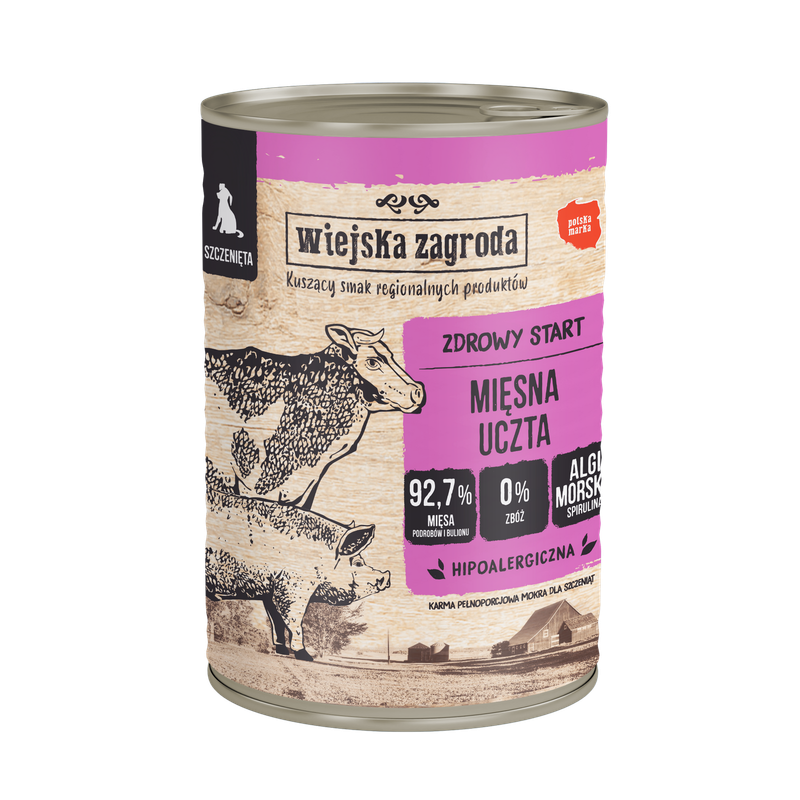 WIEJSKA ZAGRODA Karma mokra dla psa Mięsna uczta (szczeniak) 400g