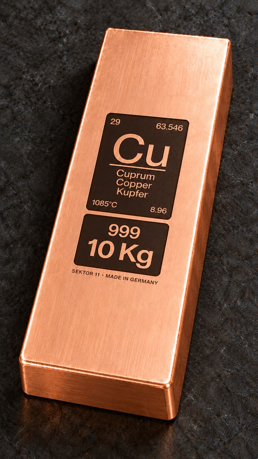 Massiver Kupferbarren 10 kg | Feinkupfer Cu 99.98% | Made in Germany