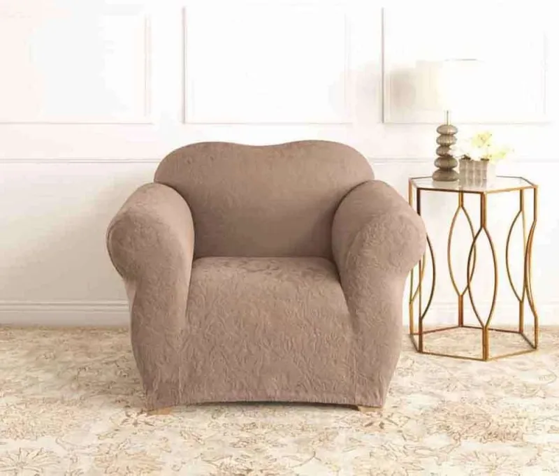 Surefit Stretch Jacquard Damask Slipcover – Mushroom (1 Seater)